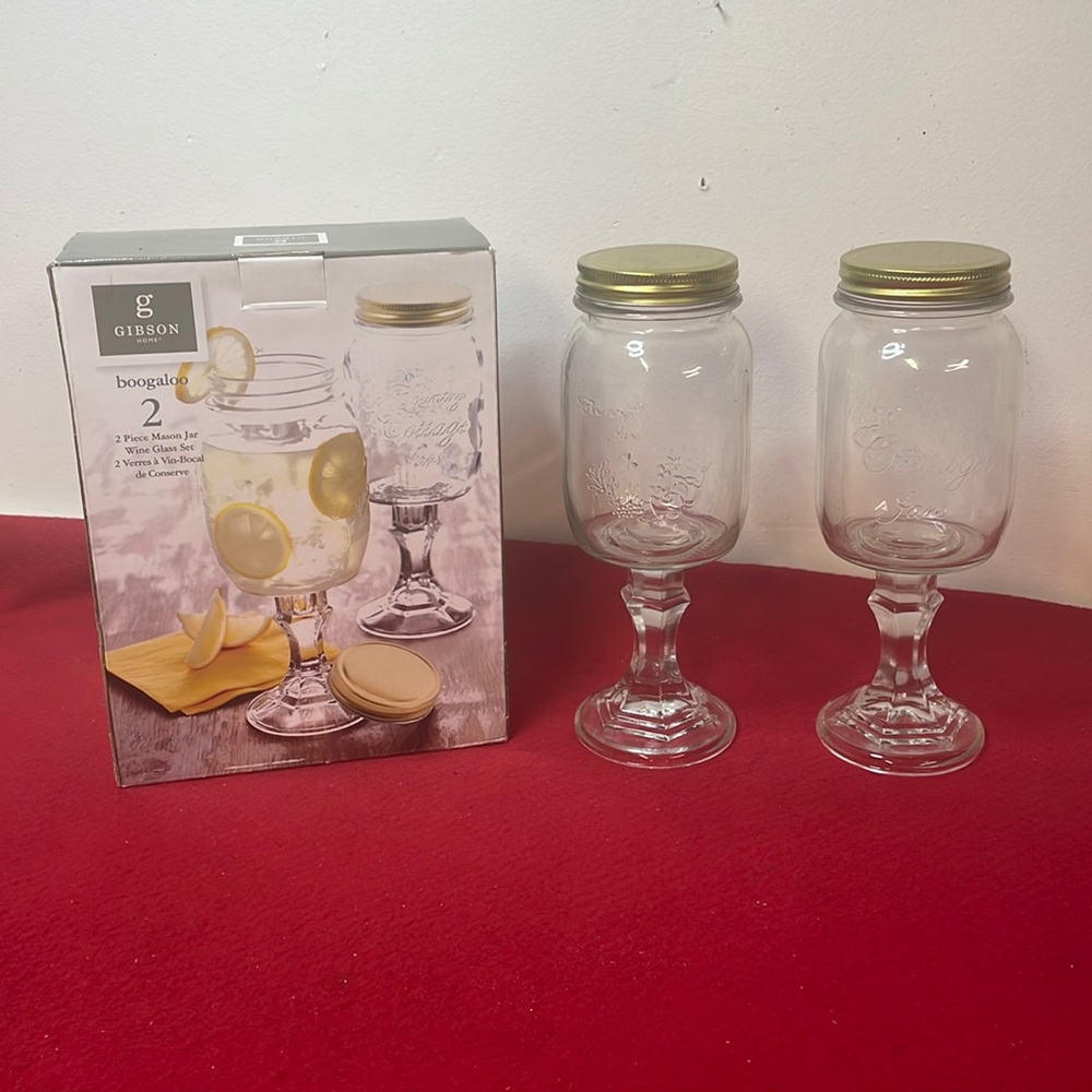 2 Pc Gibson Boogaloo Mason Jar Glass Drink Set Goblets 17oz
